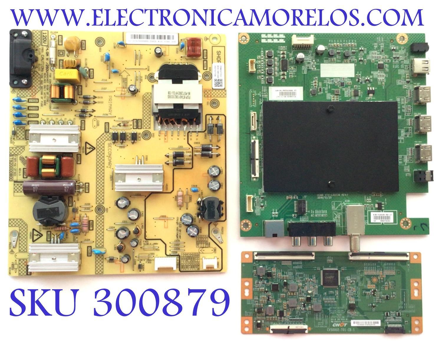 KIT DE TARJETAS PARA TV TOSHIBA / MAIN 691V0Q00230 / 631V0Q00230 / VTV-L55736 / T-CON E3CCBB5000110T / E3CCBB500011 / CV500U2-T01-CB-1 / FUENTE 1T920000800 / FSP146-2FS01 / 02-1T920000800-DSPIL / PANEL K500WDCRA / MODELO 50LF621U21